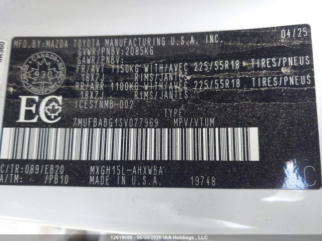 12619056 :رقم المزاد ، 7MUFBABG1SV077969 vin ، 2025 Toyota Corolla Cross Hybrid Xse مزاد بيع