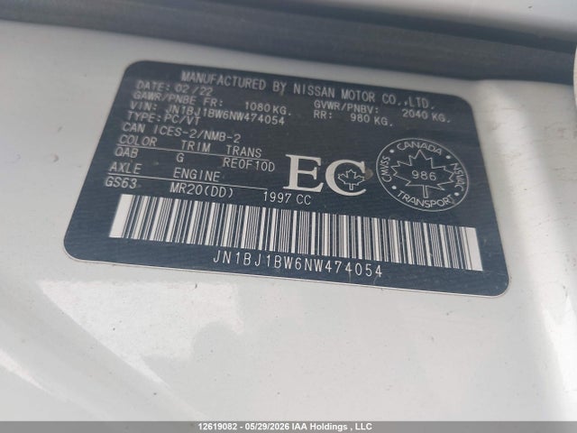 Aukcja sprzedaży 2022 Nissan Rogue Sport Sv, vin: JN1BJ1BW6NW474054, numer aukcji: 12619082