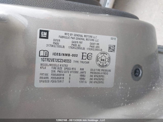 Aukcja sprzedaży 2012 Gmc Sierra K1500 Sle, vin: 1GTR2VE72CZ246553, numer aukcji: 12582168