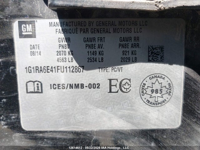 1G1RA6E41FU112867 Chevrolet Volt
