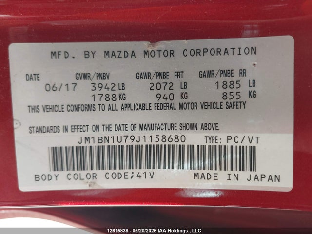 JM1BN1U79J1158680 Mazda Mazda3 Gx