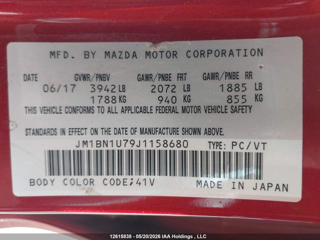 JM1BN1U79J1158680 Mazda Mazda3 Gx