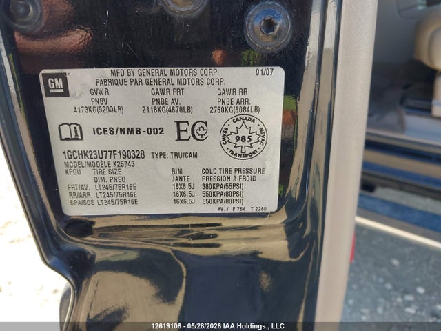 Aukcja sprzedaży 2007 Chevrolet Silverado 2500hd Ls/lt, vin: 1GCHK23U77F190328, numer aukcji: 12619106