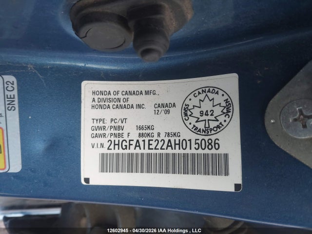 Продажа на аукционе авто 2010 Honda Civic Dx/dx-a, vin: 2HGFA1E22AH015086, номер лота: 12602945