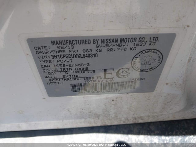 3N1CP5CUXKL540310 Nissan Kicks S/sr/sv