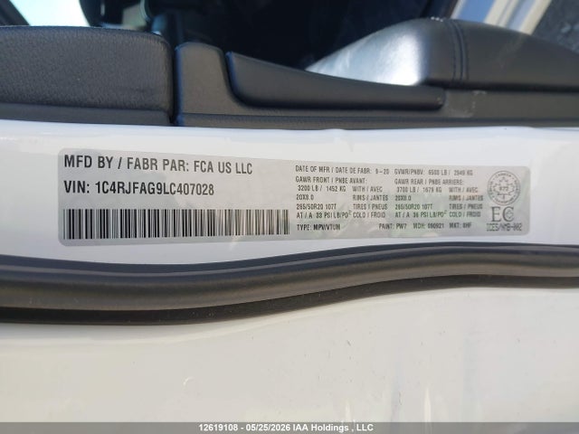 Продажа на аукционе авто 2020 Jeep Grand Cherokee Altitude, vin: 1C4RJFAG9LC407028, номер лота: 12619108
