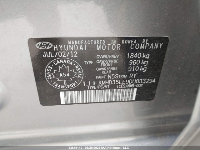 Продаж на аукціоні авто 2013 Hyundai Elantra Gt Gls, vin: KMHD35LE9DU033294, номер лоту: 12619112