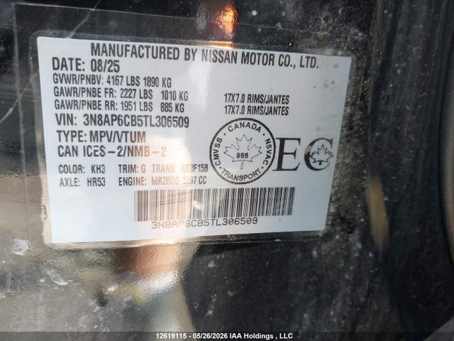Aukcja sprzedaży 2026 Nissan Kicks Sv Awd Cvt, vin: 3N8AP6CB5TL306509, numer aukcji: 12619115