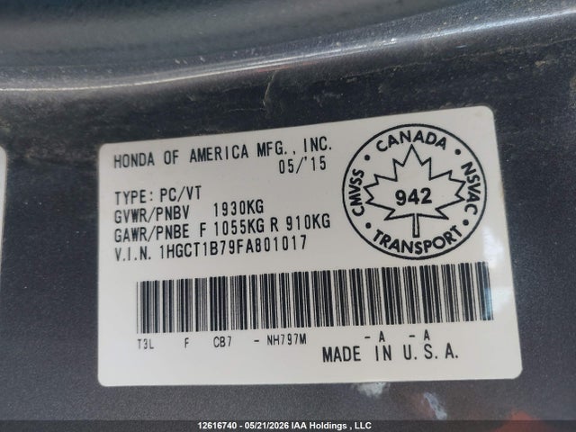 Продажа на аукционе авто 2015 Honda Accord Ex, vin: 1HGCT1B79FA801017, номер лота: 12616740