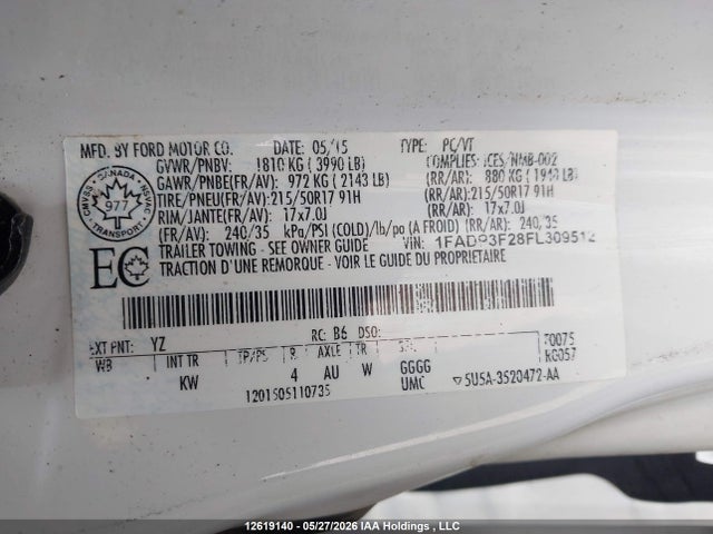 Ford FOCUS SE 2015 1FADP3F28FL309512 Image 9