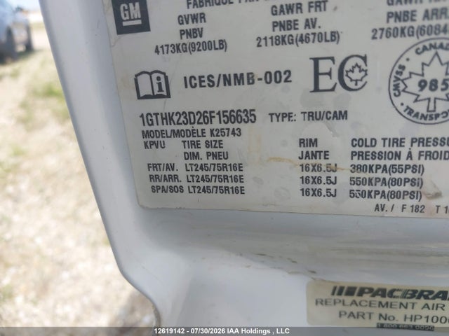 Aukcja sprzedaży 2006 Gmc Sierra K2500 Heavy Duty, vin: 1GTHK23D26F156635, numer aukcji: 12619142