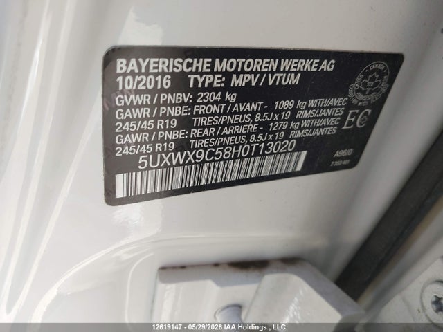 Aukcja sprzedaży 2017 Bmw X3 Xdrive28i, vin: 5UXWX9C58H0T13020, numer aukcji: 12619147