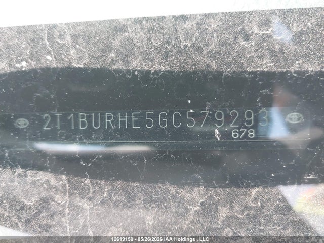 12619150 :رقم المزاد ، 2T1BURHE5GC579293 vin ، 2016 Toyota Corolla Le مزاد بيع