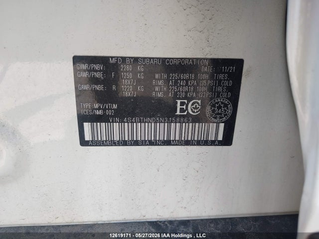 4S4BTHND5N3158863 Subaru Outback Limited Xt