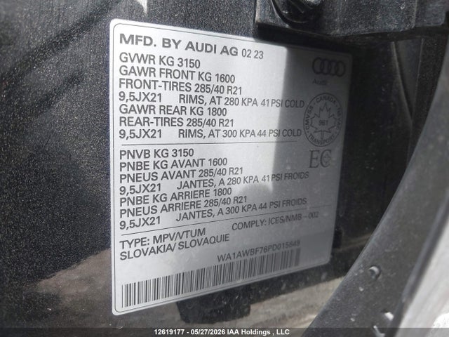 Продаж на аукціоні авто 2023 Audi Sq7 4.0t, vin: WA1AWBF76PD015649, номер лоту: 12619177