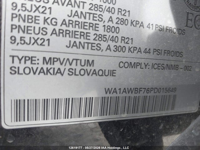 Продаж на аукціоні авто 2023 Audi Sq7 4.0t, vin: WA1AWBF76PD015649, номер лоту: 12619177
