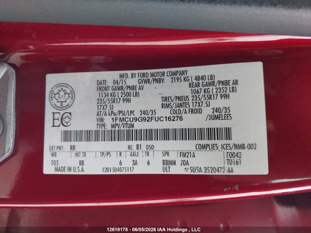1FMCU9G92FUC16276 Ford ESCAPE SE
