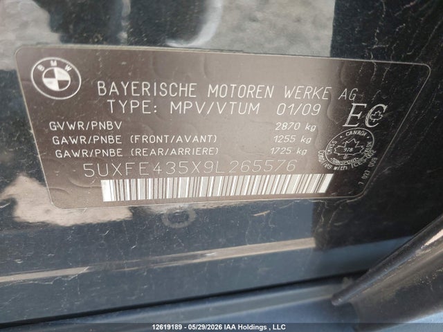 Продаж на аукціоні авто 2009 Bmw X5 Xdrive30i, vin: 5UXFE435X9L265576, номер лоту: 12619189