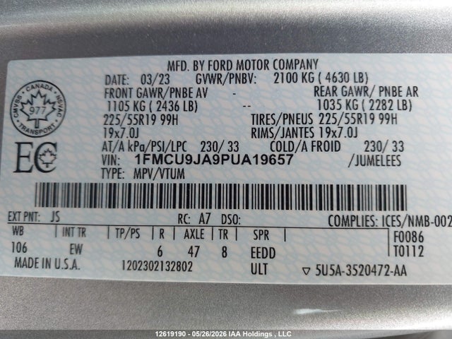 Ford Escape Platinum 2023 1FMCU9JA9PUA19657 Image 9