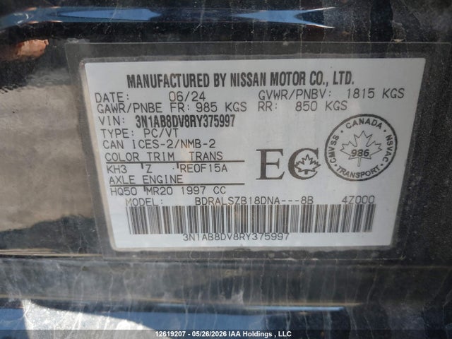 Aukcja sprzedaży 2024 Nissan Sentra, vin: 3N1AB8DV8RY375997, numer aukcji: 12619207