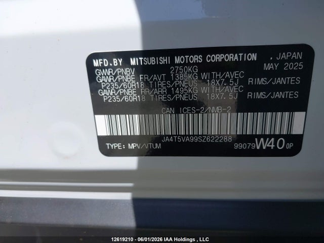 JA4T5VA99SZ622288 Mitsubishi Outlander Phev Le/se/sel S-awc
