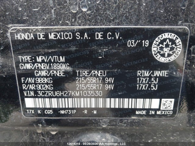3CZRU6H27KM103530 Honda HR-V SPORT