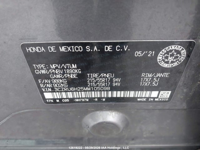Продаж на аукціоні авто 2021 Honda Hr-v Sport, vin: 3CZRU6H25MM105098, номер лоту: 12619222