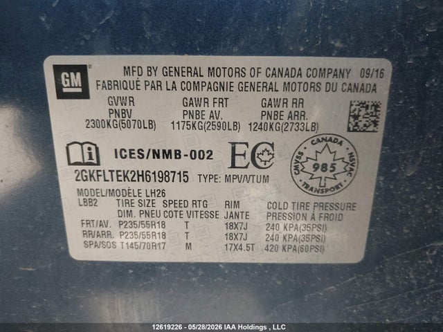 Продаж на аукціоні авто 2017 Gmc Terrain Sle-2, vin: 2GKFLTEK2H6198715, номер лоту: 12619226