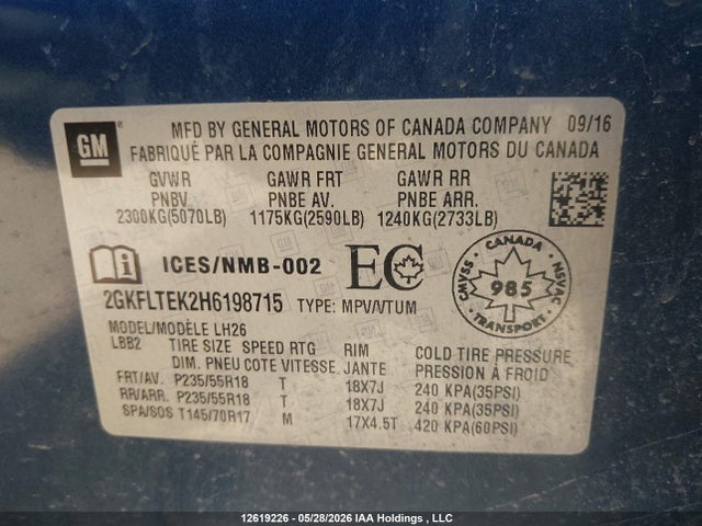 Продаж на аукціоні авто 2017 Gmc Terrain Sle-2, vin: 2GKFLTEK2H6198715, номер лоту: 12619226