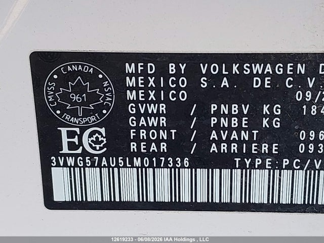 Volkswagen Golf 2020 3VWG57AU5LM017336 Image 9