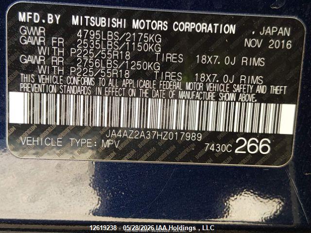 2017 Mitsubishi Outlander Es მანქანა იყიდება აუქციონზე, vin: JA4AZ2A37HZ017989, აუქციონის ნომერი: 12619238