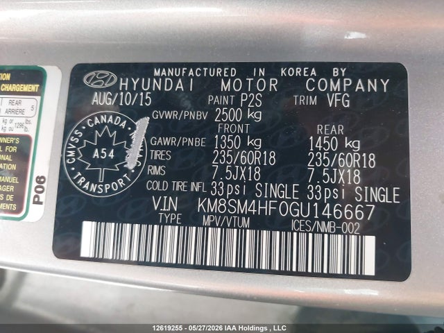 Продажа на аукционе авто 2016 Hyundai Santa Fe Xl, vin: KM8SM4HF0GU146667, номер лота: 12619255