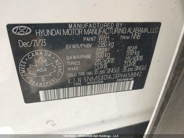 2023 Hyundai Santa Fe Preferred Awd მანქანა იყიდება აუქციონზე, vin: 5NMS3DAJ3PH658842, აუქციონის ნომერი: 12619263