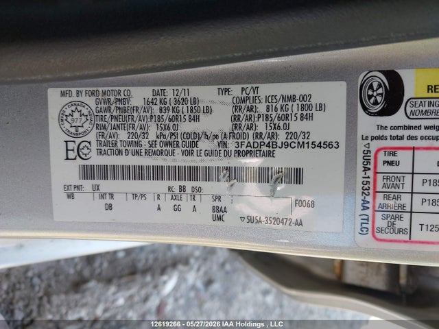 Продажа на аукционе авто 2012 Ford Fiesta Se, vin: 3FADP4BJ9CM154563, номер лота: 12619266