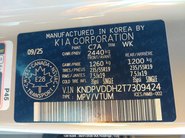 Aukcja sprzedaży 2026 Kia Sportage Ex/ex Premium, vin: KNDPVDDH2T7309424, numer aukcji: 12619269