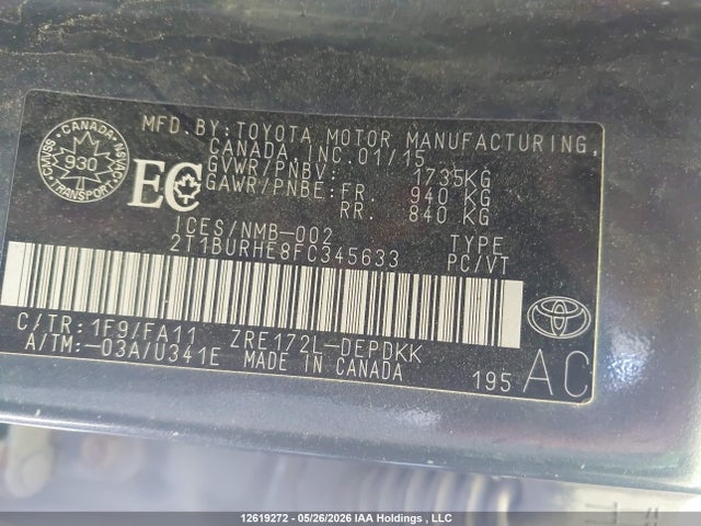 Toyota COROLLA CE 2015 2T1BURHE8FC345633 Image 9