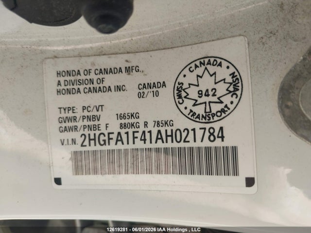 12619281 :رقم المزاد ، 2HGFA1F41AH021784 vin ، 2010 Honda Civic Dx-g مزاد بيع