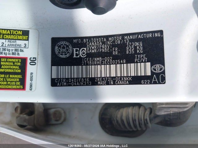 2014 Toyota Corolla L/le/le Pls/prm/s/s Pls მანქანა იყიდება აუქციონზე, vin: 2T1BURHE3EC002548, აუქციონის ნომერი: 12619283
