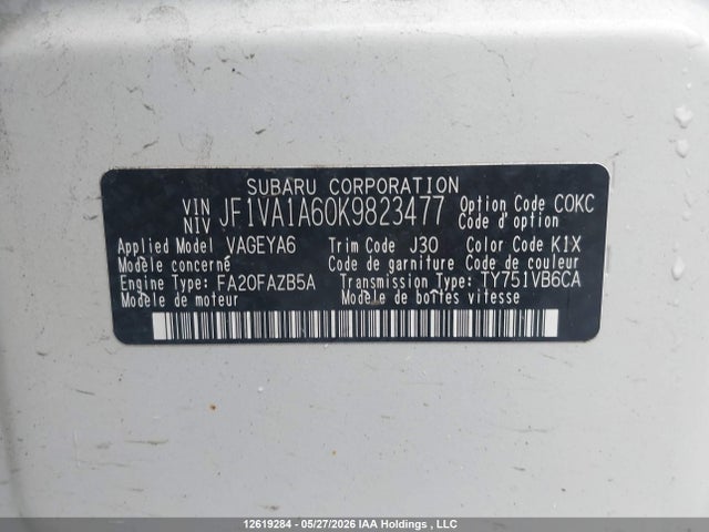 Subaru WRX 2019 JF1VA1A60K9823477 Image 9