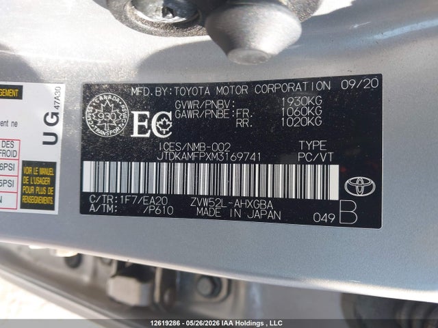 Aukcja sprzedaży 2021 Toyota Prius Prime Le/xle/limited, vin: JTDKAMFPXM3169741, numer aukcji: 12619286