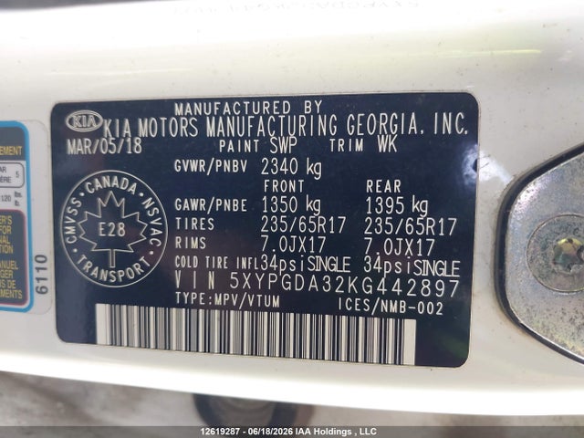 KIA Sorento L/lx 2019 5XYPGDA32KG442897 Image 9