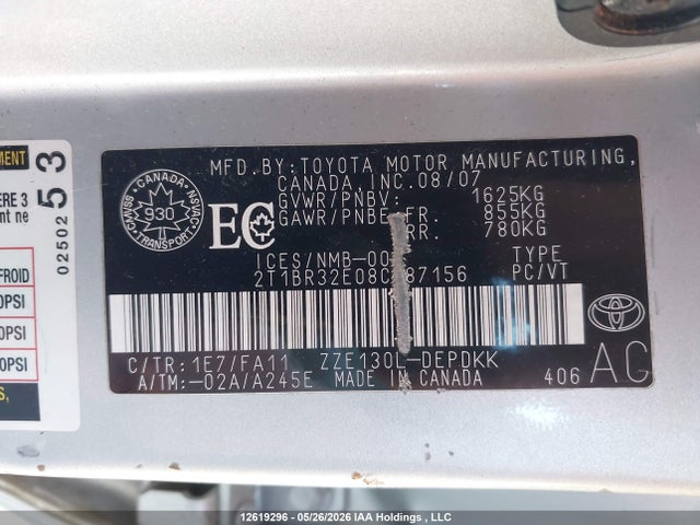 Aukcja sprzedaży 2008 Toyota Corolla Ce/le/s, vin: 2T1BR32E08C887156, numer aukcji: 12619296