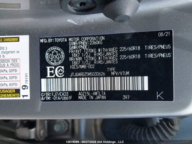 12619299 :رقم المزاد ، JTJGARDZ5M5030626 vin ، 2021 Lexus Nx 300 Base/300 Luxury/300 F Sport مزاد بيع