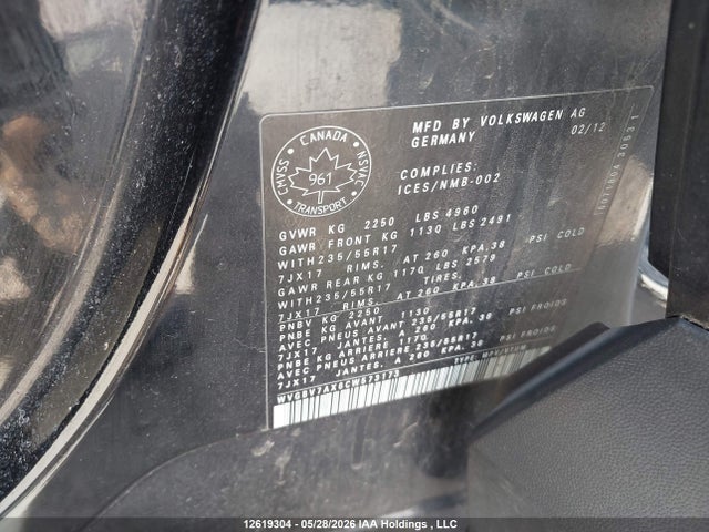 2012 Volkswagen Tiguan S/se/sel მანქანა იყიდება აუქციონზე, vin: WVGBV7AX6CW573173, აუქციონის ნომერი: 12619304