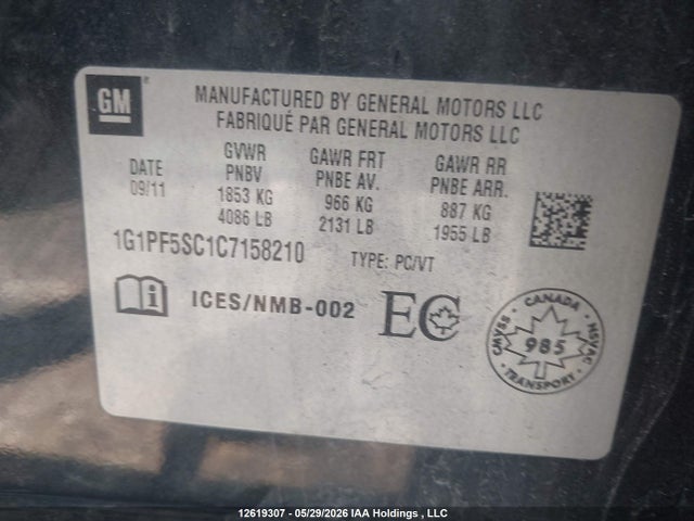 Продажа на аукционе авто 2012 Chevrolet Cruze, vin: 1G1PF5SC1C7158210, номер лота: 12619307