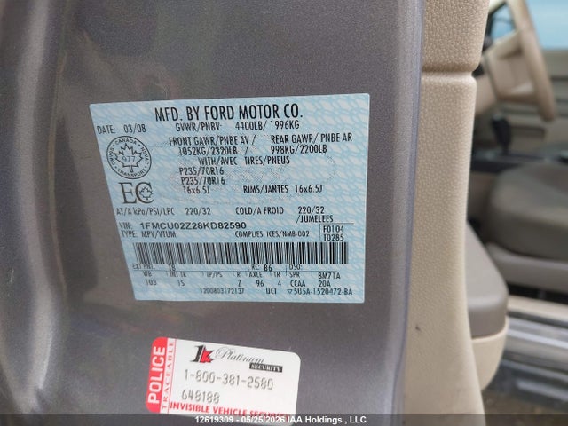 2008 Ford Escape Xls მანქანა იყიდება აუქციონზე, vin: 1FMCU02Z28KD82590, აუქციონის ნომერი: 12619309