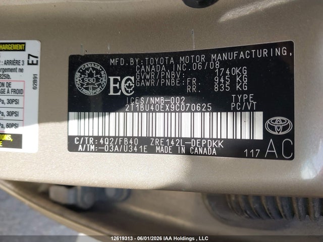 2009 Toyota Corolla S/le/xle მანქანა იყიდება აუქციონზე, vin: 2T1BU40EX9C070625, აუქციონის ნომერი: 12619313