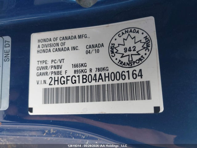 Aukcja sprzedaży 2010 Honda Civic Exl, vin: 2HGFG1B04AH006164, numer aukcji: 12619314