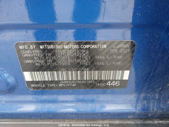 Продажа на аукционе авто 2021 Mitsubishi Rvr Es/se, vin: JA4AHUAU1MU603683, номер лота: 12619316