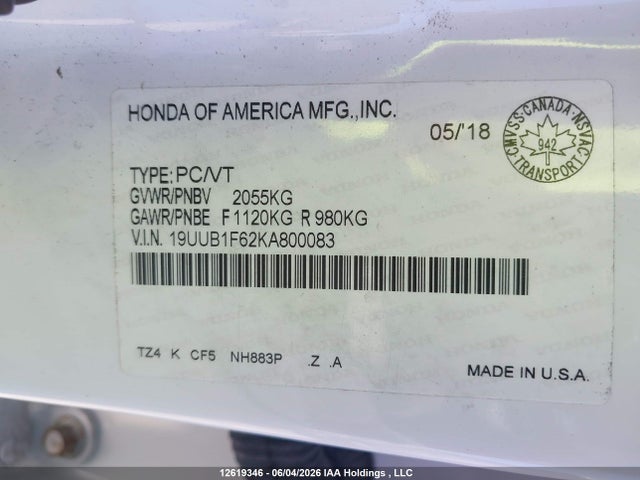Aukcja sprzedaży 2019 Acura Tlx, vin: 19UUB1F62KA800083, numer aukcji: 12619346